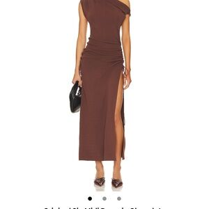 Elegant Brown One-Shoulder Dress
